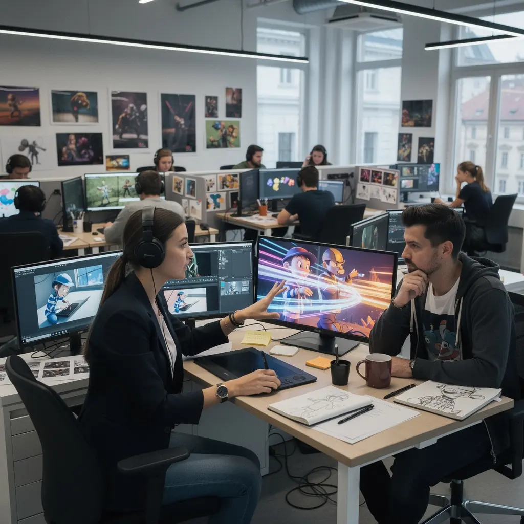 Eine Gruppe von Studenten lernt die Grundlagen der 3D-Animation in einem kreativen Workshop.