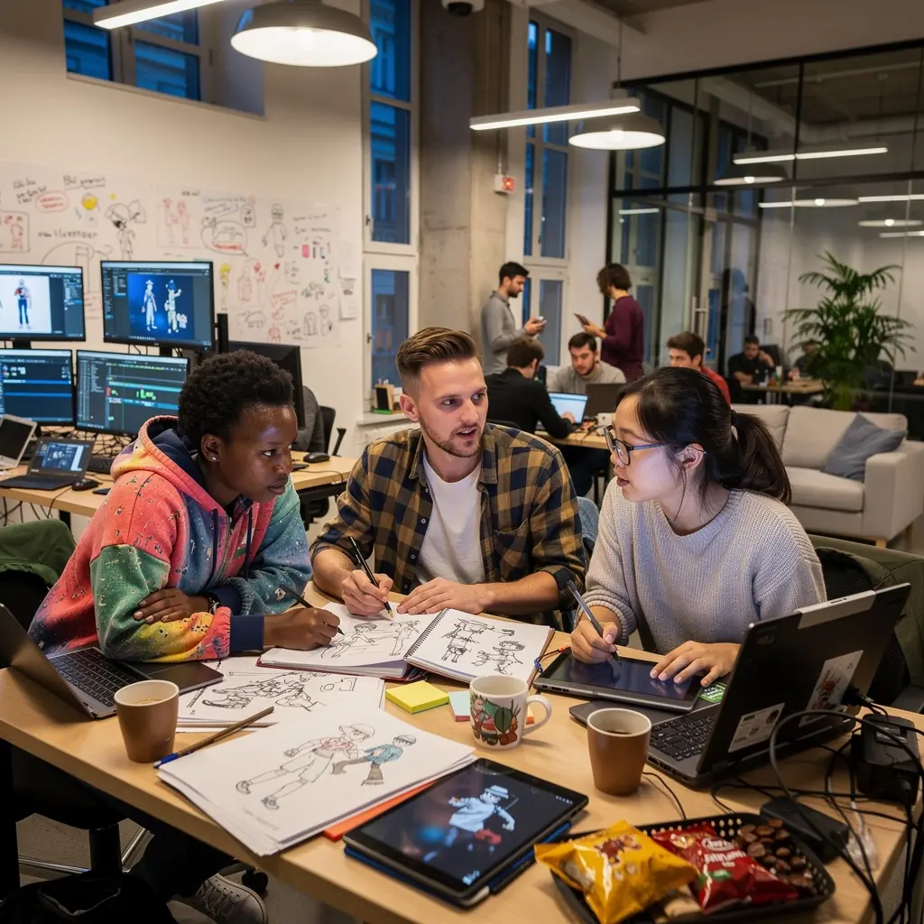 Eine Gruppe von Studenten lernt die Grundlagen der 3D-Animation in einem kreativen Workshop.