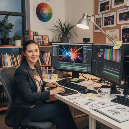 Ein Plakat, das für einen Animationstraining-Kurs wirbt, mit bunten Grafiken.